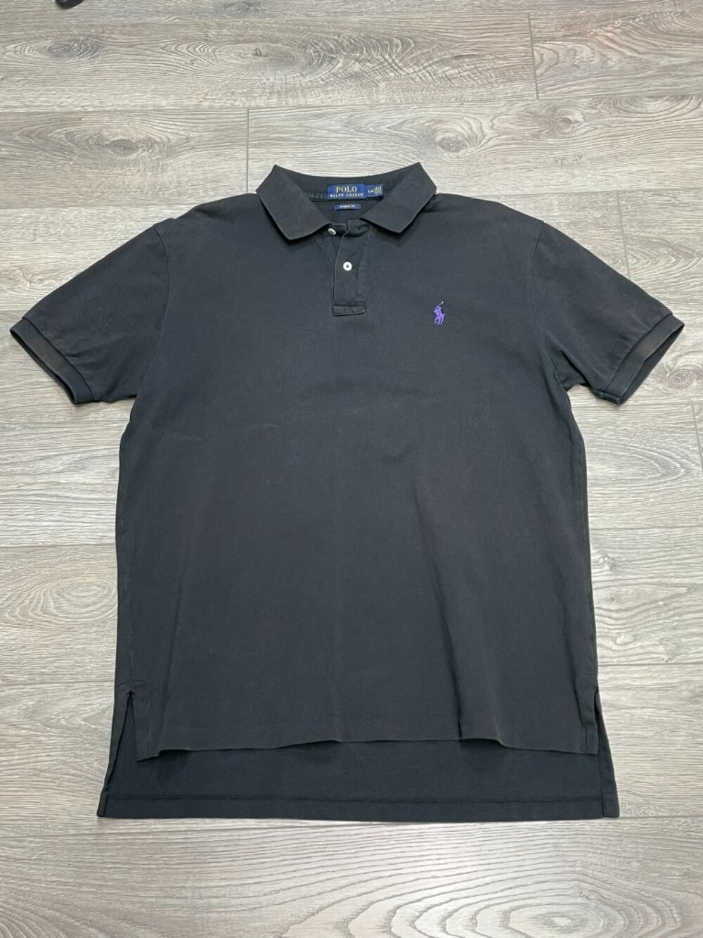 Polo Ralph Lauren Black Polo Shirt Classic Fit Size Large Purple Pony Embroidery